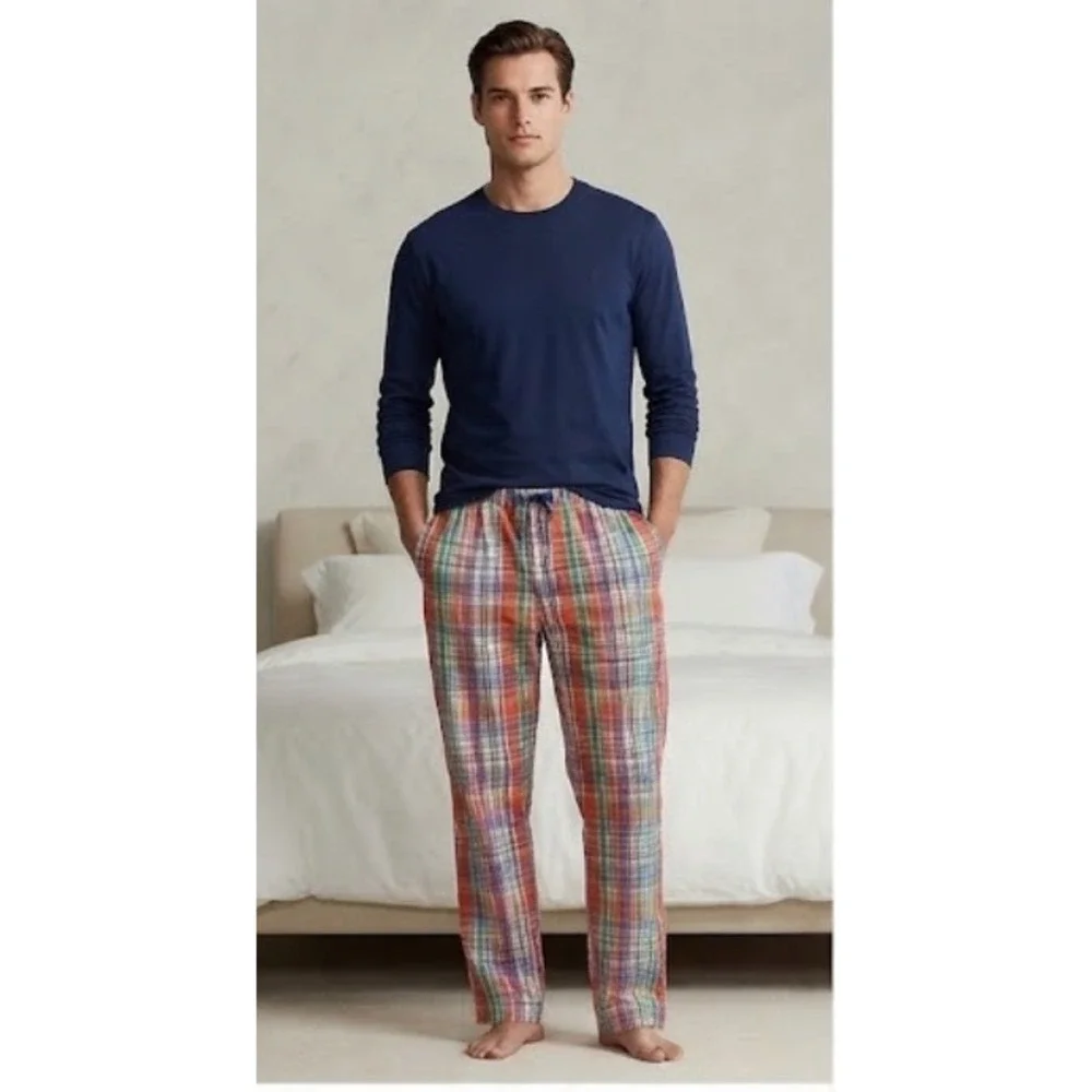 Polo Ralph Lauren Mens Medium Madras Plaid Pajama Pants Multicolor Cotton Sleep